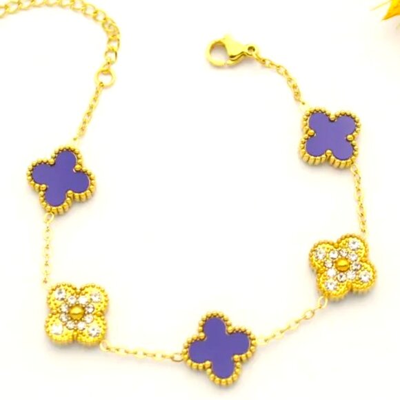Pink Lemonade JEWELRY Jewelry - 18K GOLD FILLED BLUE AND GOLD FILAGREE CLOVER QUATREFOIL BRACELET